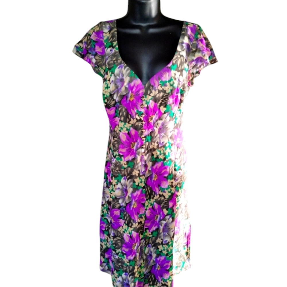 Dana Buchman floral pink and black dress ties in back size 10
